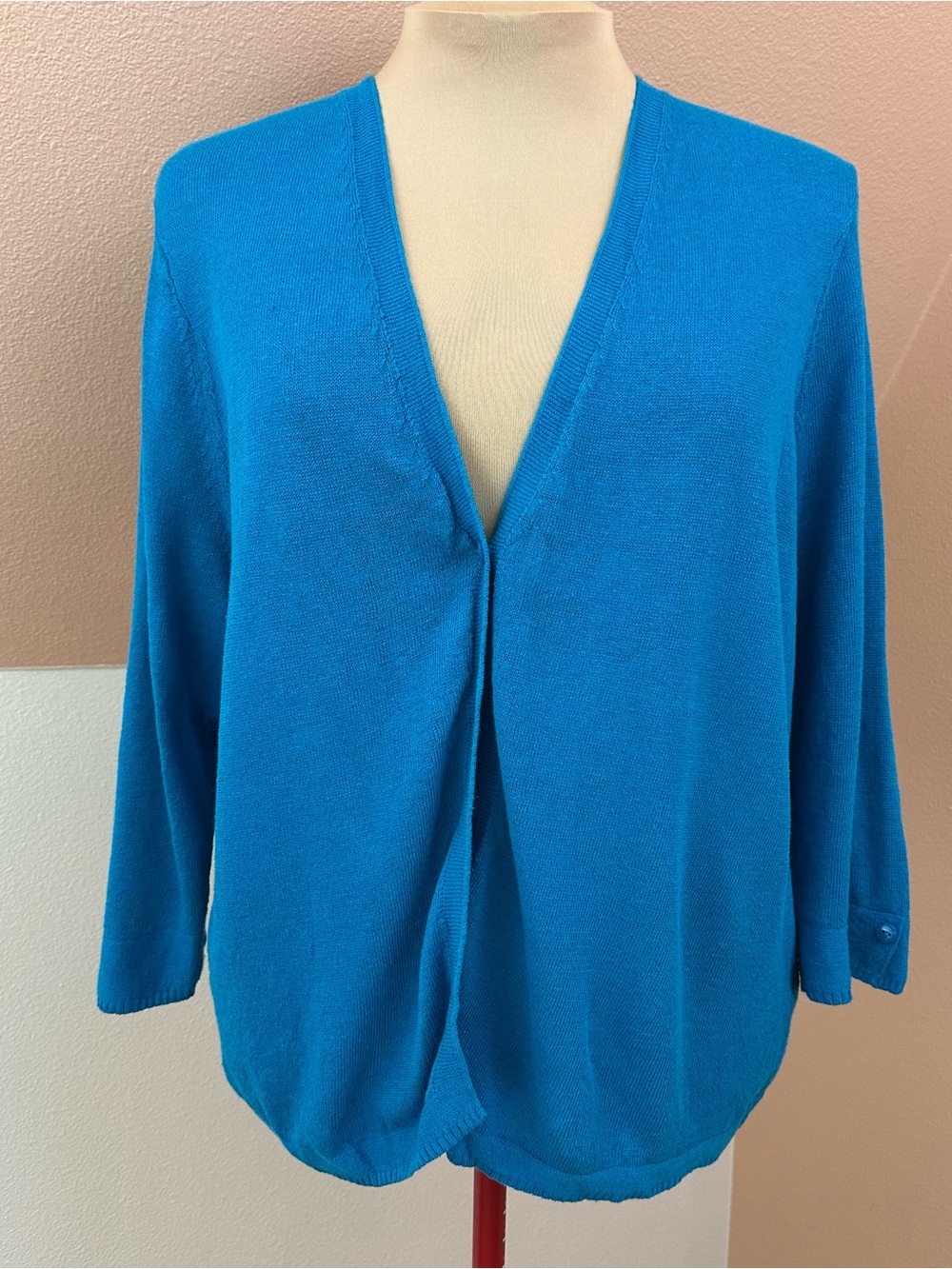 J.Jill Linen Blend Cardigan Womens XL Blue 3/4 Sleeve One Button Closure Coastal